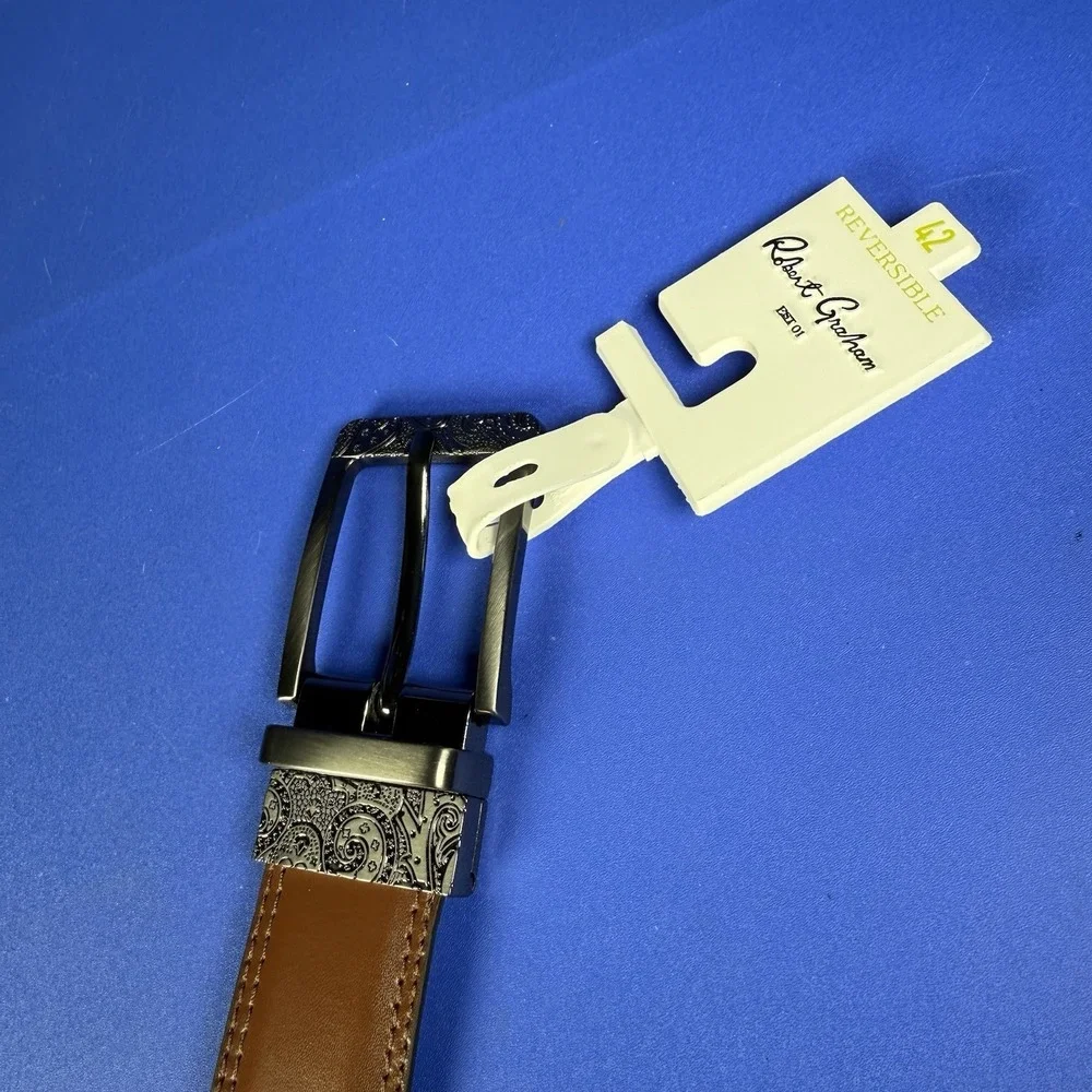 Robert Graham BAROLO REVERSIBLE BELT Tan/Brown Leather Size 42 $98 New